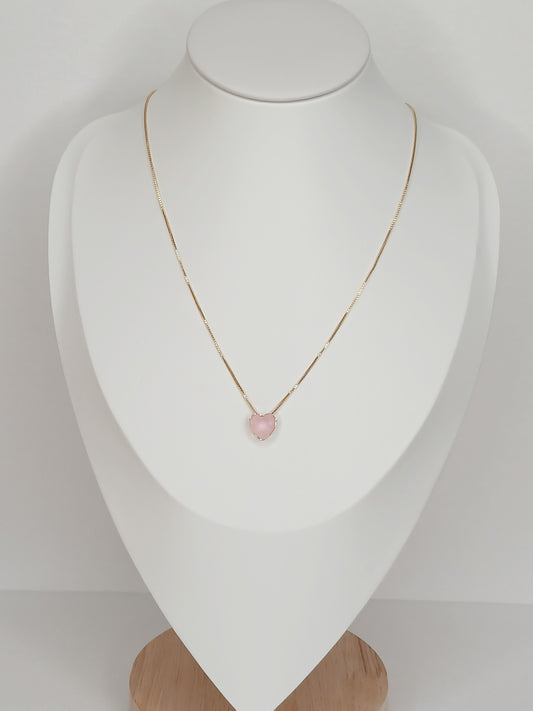 Colar Zircônia Coração Rosa Leitoso
