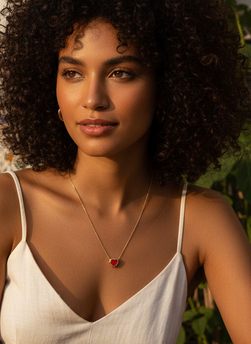 Colar Zircônia Coração Vermelho Rubi